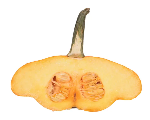 Pomerančová Zralé Syrové Pattypan Squash Střih Polovině Uvnitř Podélné Části — Stock fotografie