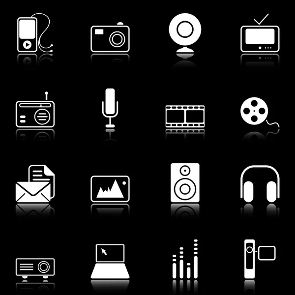 Iconos de medios masivos - serie negra — Vector de stock