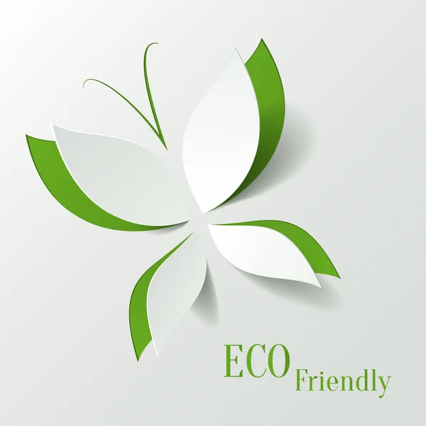 Eco concept - papillon vert coupe le papier comme des feuilles — Image vectorielle