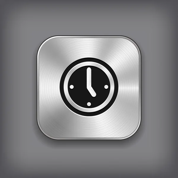 Значок часов - векторная металлическая кнопка приложения — стоковый вектор