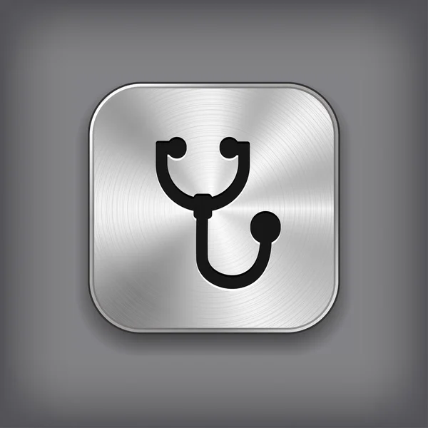 Icône stéthoscope - bouton de l'application en métal vectoriel — Image vectorielle