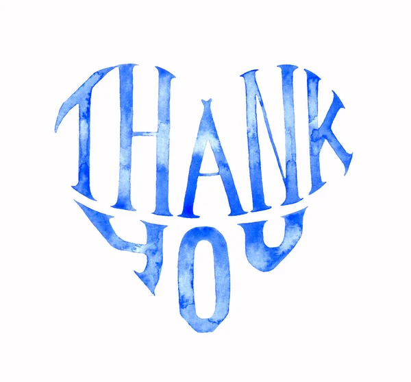 Акварель Thank You Lettering Heart Shape Isolated White Background Голубая — стоковое фото