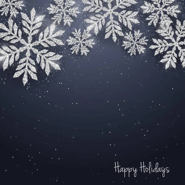 光沢のあるシルバーテクスチャの雪の結晶とベクトルクリスマス新年のグリーティングカード 季節の休日の背景 — ストックベクタ