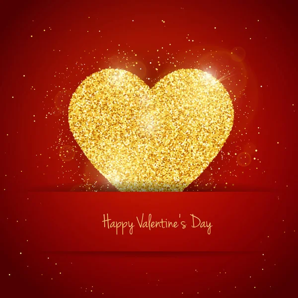 Vector Happy Walentynki Kartka Okolicznościowa Błyszczącym Błyszczącym Złotem Teksturowane Serce — Wektor stockowy