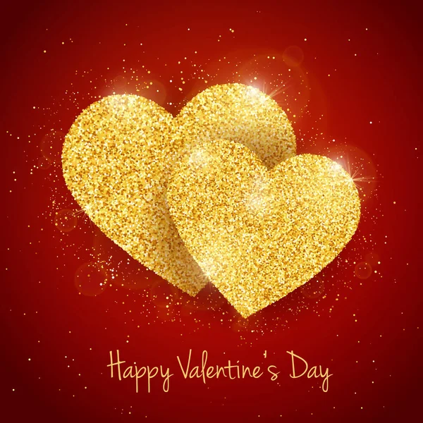 Vector Happy Valentines Day Greeting Card Sparkling Glitter Gold Textured — Stock Vector