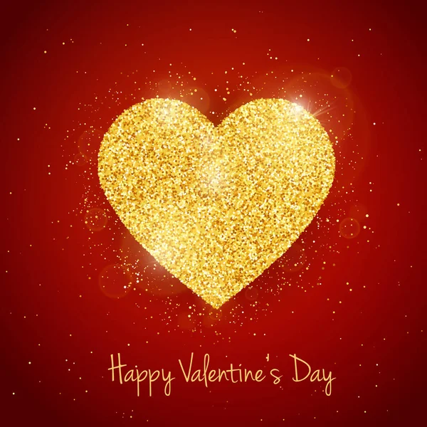 Vector Glückwunschkarte Zum Valentinstag Mit Glitzerndem Goldfarbenem Texturierten Herz Auf — Stockvektor