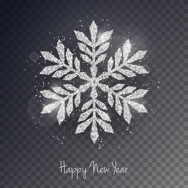 Vector Weihnachts Neujahrs Grußkarte Mit Glitzerndem Silber Strukturiertem Schneeflockenmuster Gestaltungselement — Stockvektor
