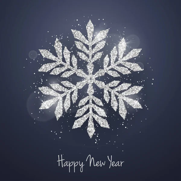 Vector Weihnachts Neujahrs Grußkarte Mit Glitzerndem Silber Strukturiertem Schneeflockenmuster Hintergrund — Stockvektor