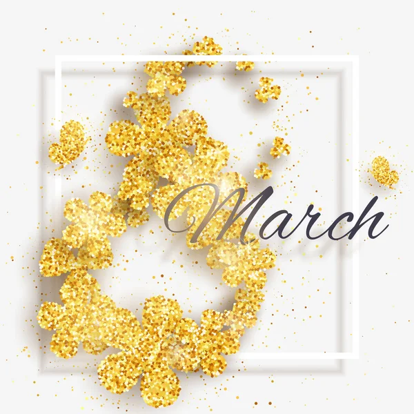 ベクトル8 3月幸せな国際女性の日の挨拶カードともに作られた数字8輝く金の輝きの花 — ストックベクタ