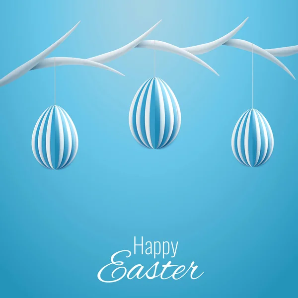 Vector Happy Easter Greeting Card Paper Easter Egg Blue Background — Stock Vector