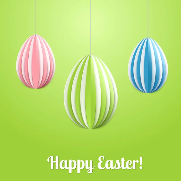 Vector Happy Easter Greeting Card Color Paper Easter Eggs Green — Stock Vector