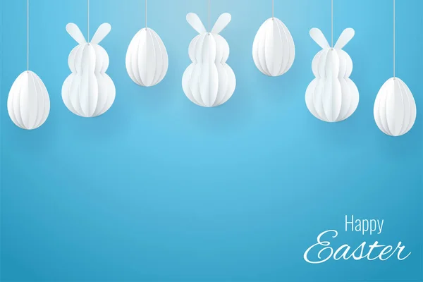 Tarjeta Felicitación Pascua Feliz Vector Con Decoración Conejo Pascua Papel — Vector de stock