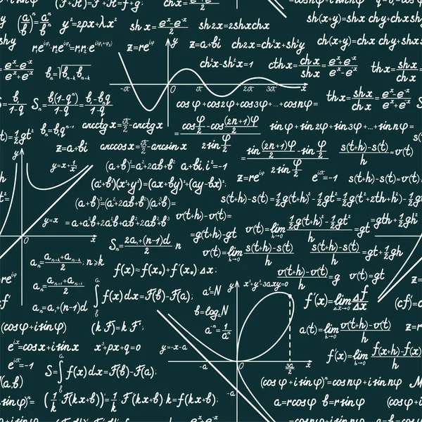 Векторна Математика Безшовний Візерунок Різними Знаками Фігурами Формулами Графіками Функцій — стоковий вектор