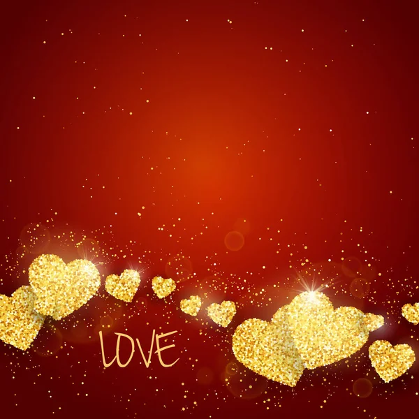 Vector Happy Valentines Day Greeting Card Sparkling Glitter Gold Textured — Stock Vector