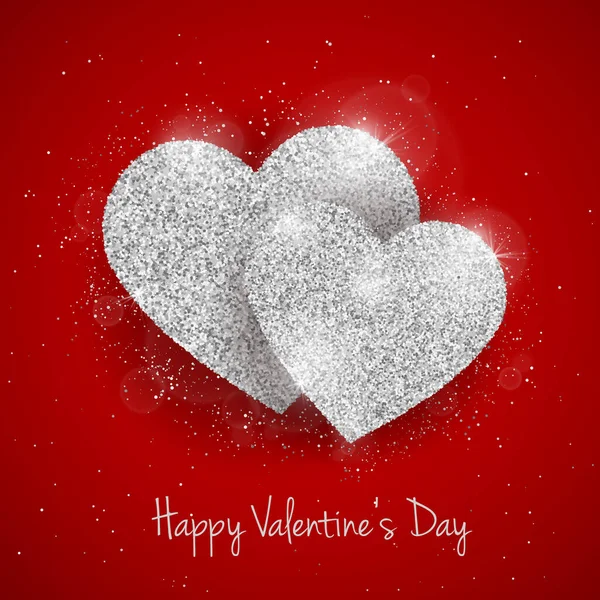 Vector Happy Valentines Day Greeting Card Sparkling Glitter Silver Textured — Stock Vector