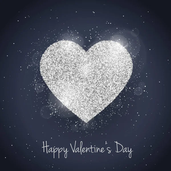 Vector Happy Valentines Day Wenskaart Met Sprankelende Glitter Zilver Getextureerd — Stockvector