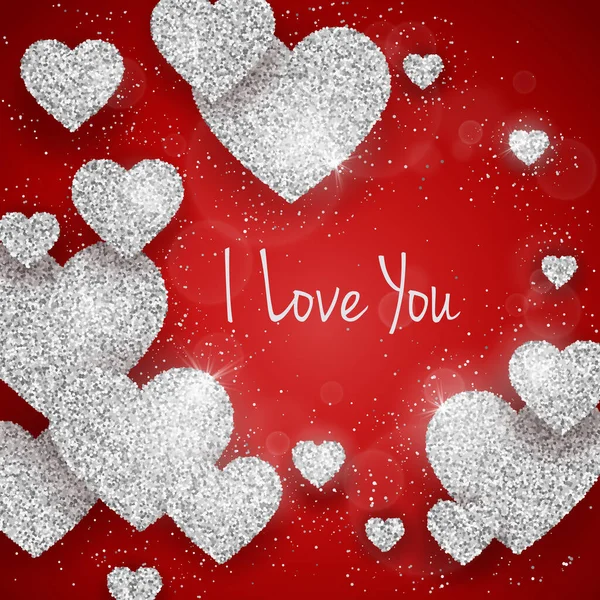 Vector Happy Valentines Dag Wenskaart Met Sprankelende Glitter Zilver Getextureerd — Stockvector