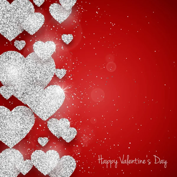 Vector Happy Valentines Dag Wenskaart Met Sprankelende Glitter Zilver Getextureerd — Stockvector