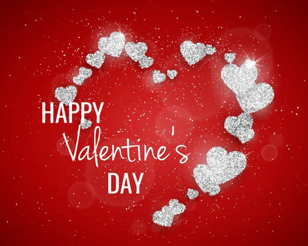 Tarjeta Felicitación Vector Feliz Día San Valentín Con Brillantes Corazones — Vector de stock