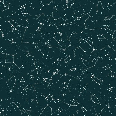 Vector seamless pattern with constellations on green chalkboard background. Astronomy scientific school background clipart