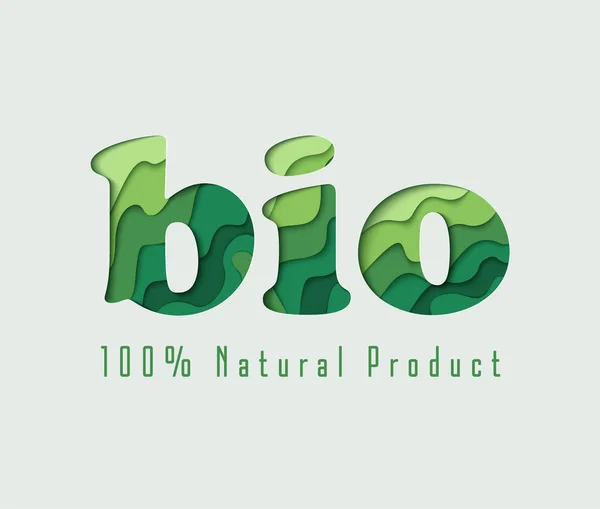 Bio Paper Cut Vector Concept Art Illustration Ecological Background Green — Stok Vektör