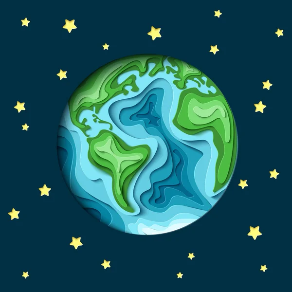 Astronomy Background Paper Cut Earth Space Vector Illustration Paper Carving — стоковый вектор