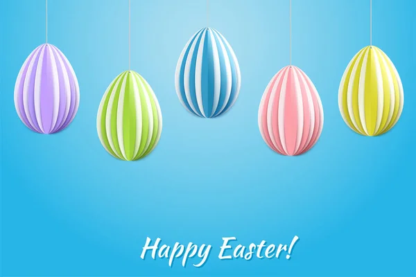 Vector Happy Easter Greeting Card Color Paper Easter Eggs Blue — Stock Vector