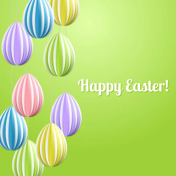 Vector Happy Easter Greeting Card Color Paper Easter Eggs Green — Stock Vector