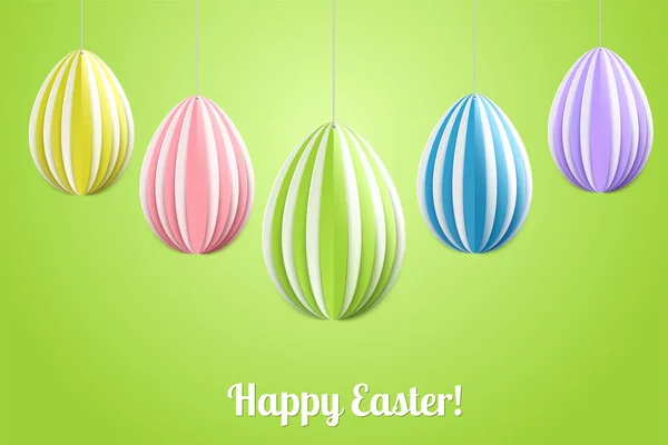 Vector Happy Easter Greeting Card Color Paper Easter Eggs Green — Stock Vector