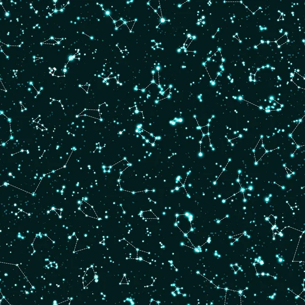 Vector Seamless Pattern Glow Constellations Dark Green Background Astronomy Scientific — Stock Vector