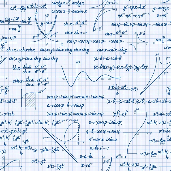 異なる記号 関数のグラフを持つベクトル数学のシームレスなパターン 数学ワークブックの背景 — ストックベクタ