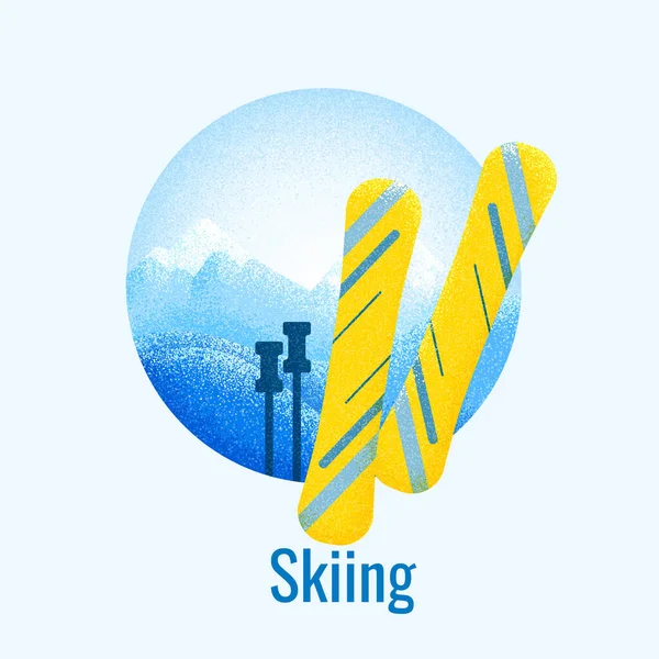 Skiën Retro Banner Winter Berglandschap Achtergrond Met Ski Vector Poster — Stockvector