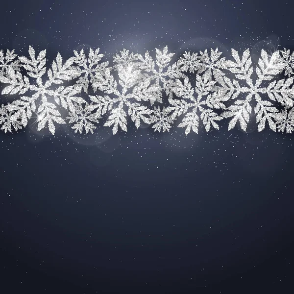 Christmas New Year Dark Blue Background Christmas Silver Glittering Snowflakes — Archivo Imágenes Vectoriales