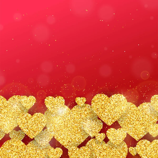 Feliz Dia Dos Namorados Cartão Saudação Com Ouro Brilhante Corações —  Vetores de Stock