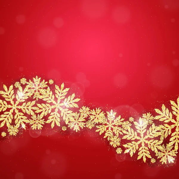 Vrolijk Kerstfeest Gelukkig Nieuwjaar Wenskaart Met Goud Glinsterende Sneeuwvlokken Golf — Stockvector