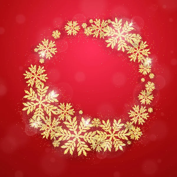 Merry Christmas Happy New Year Holiday Background Gold Glittering Snowflakes — стоковий вектор