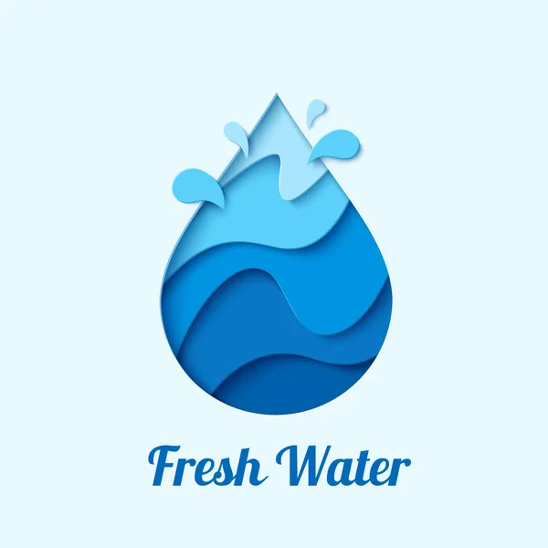 Frischwasser Wassertropfen Logo Design Vorlage Vektor Abstrakte Wassertropfen Papier Schnitt — Stockvektor