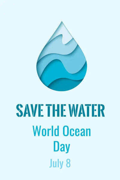 Παγκόσμια Ημέρα Ωκεανού Διάνυσμα Αφηρημένη Waterdrop Banner Αποθηκεύστε Νερό Οικολογία — Διανυσματικό Αρχείο