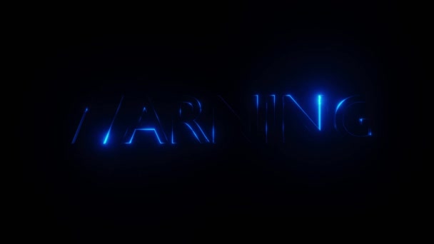 Warning Neon Glowing Animation Black Background Render Glowing Neon Text — Wideo stockowe