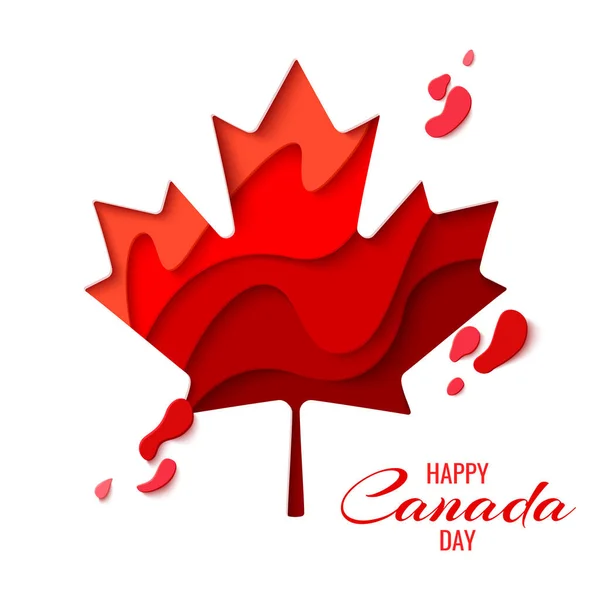 Happy Canada Day Vector Holiday Poster Red Paper Cut Canada — Vettoriale Stock