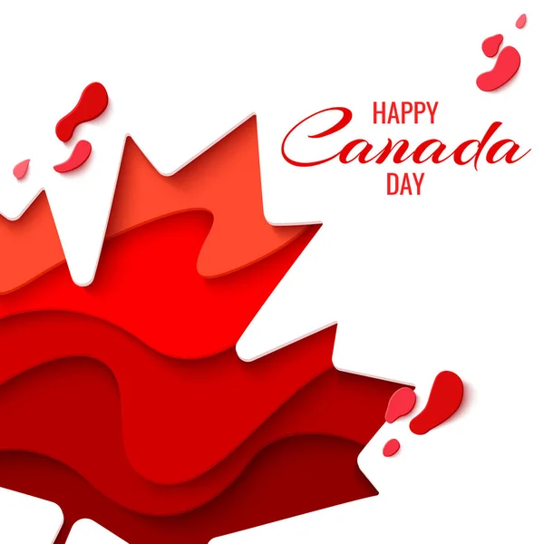 Happy Canada Day Vector Holiday Poster Red Paper Cut Canada — Vettoriale Stock