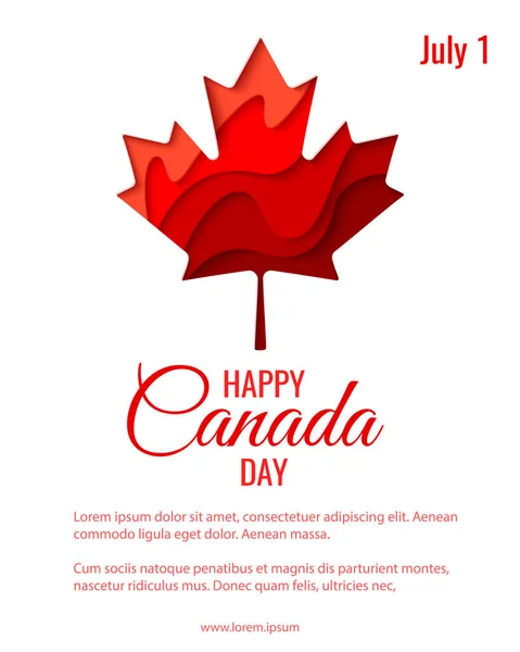 Happy Canada Day Vector Holiday Poster Red Paper Cut Canada — Stockvektor