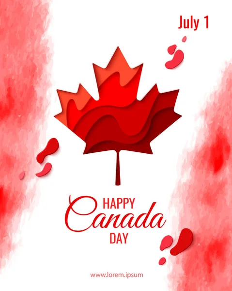 Happy Canada Day Vector Holiday Background Red Paper Cut Canada — Vettoriale Stock