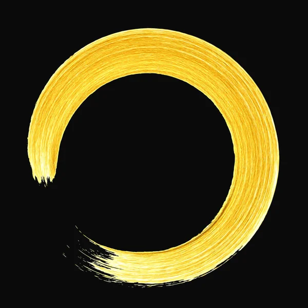 Pennello Cerchio Disegnato Mano Oro Pennellata Isolata Sfondo Nero Vettore — Vettoriale Stock