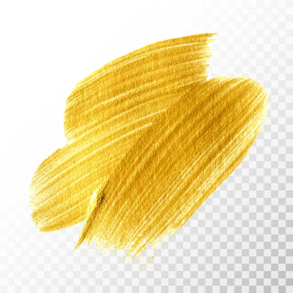 透明感のある背景に金の手描きブラシストローク 抽象ベクトル黄金アクリルスミアスポット 高精細な金のきらびやかな質感のペイントストローク — ストックベクタ