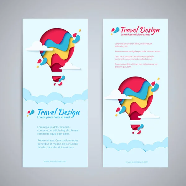 Travel Design Flyer Template Set Paper Art Έννοια Του Αερόστατου — Διανυσματικό Αρχείο