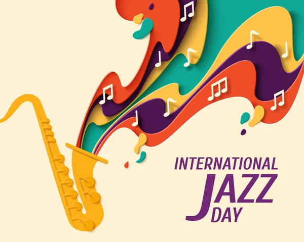 International Jazz Day Music Paper Cut Style Poster Jazz Festival — 스톡 벡터