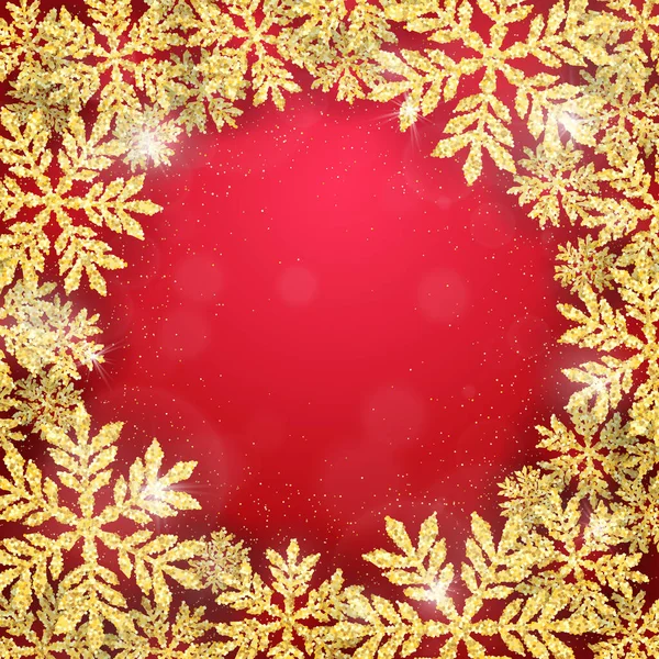 Веселого Різдва Веселого Нового Року Листівка Золотими Блискучими Сніжинками Зимове — стоковий вектор