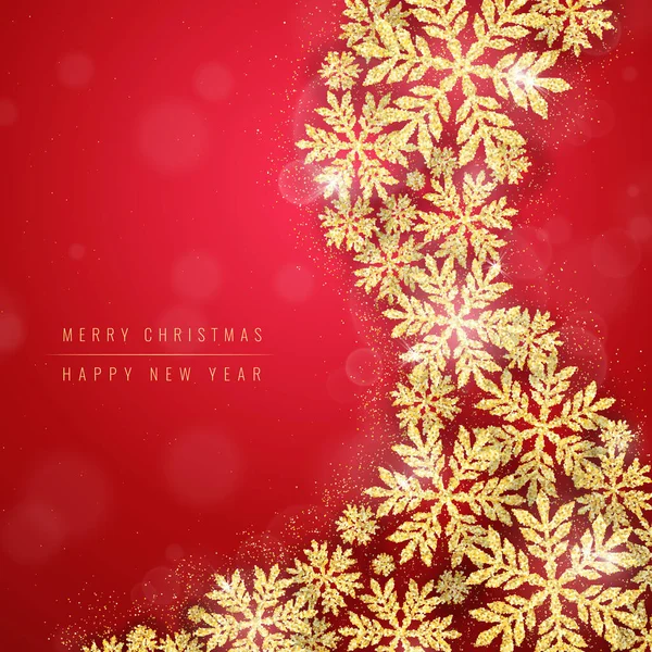 Merry Christmas Happy New Year Holiday Greeting Card Gold Glittering — 스톡 벡터