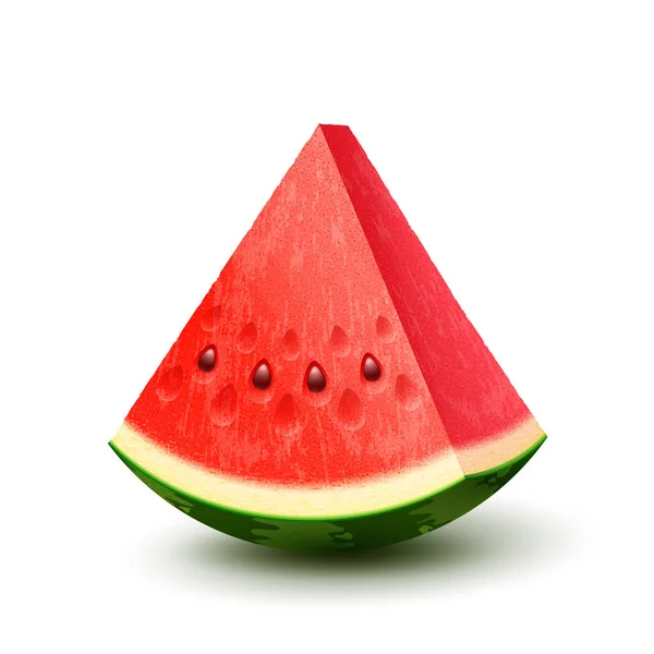 Vector Realistic Fresh Fruit Watermelon Piece Isolated White Background Illustration — Archivo Imágenes Vectoriales